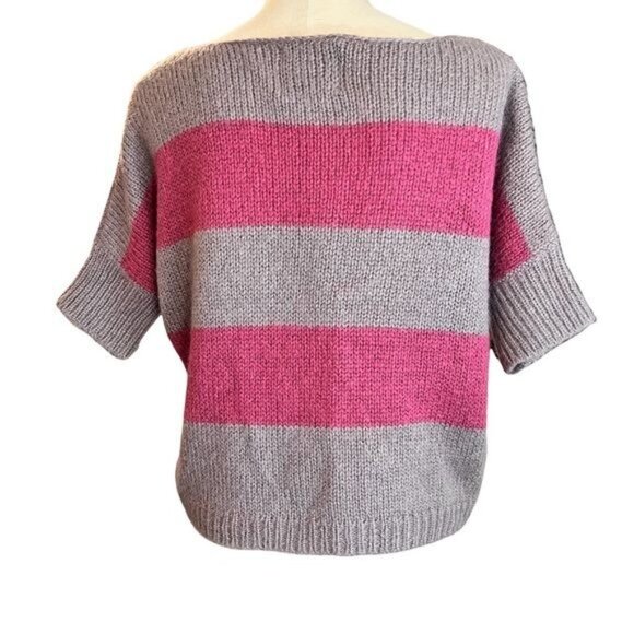 American Eagle Sweater M Womens Grey Pink Striped Wool Mohair Blend Size Medium - Picture 2 of 10